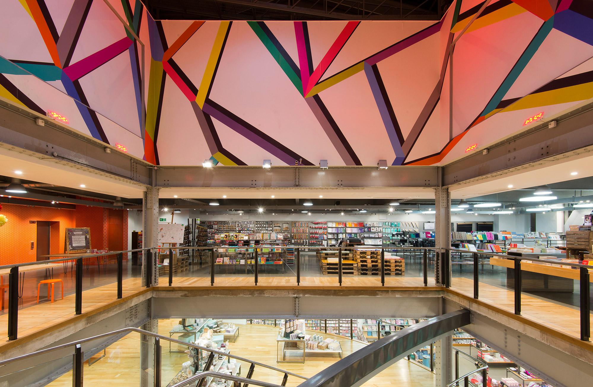 Paperchase Manchester, top floor, ceiling art, design